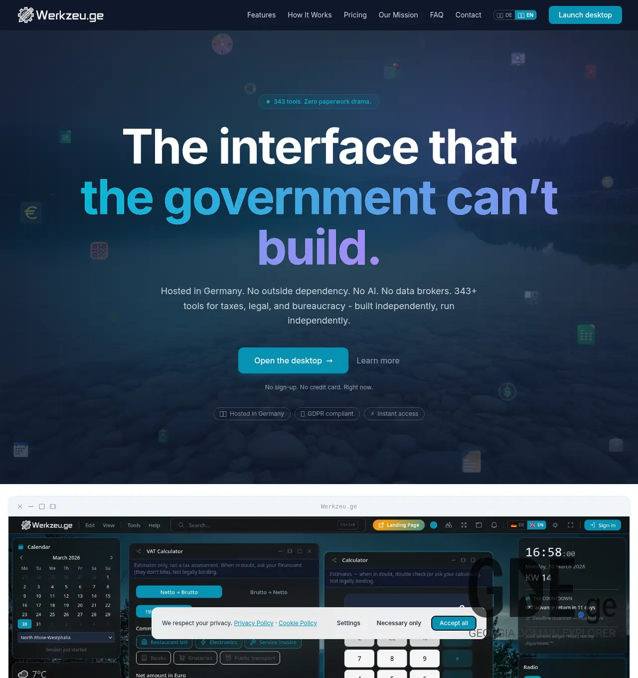 Screenshot of the site werkzeu.ge at 2026-04-12