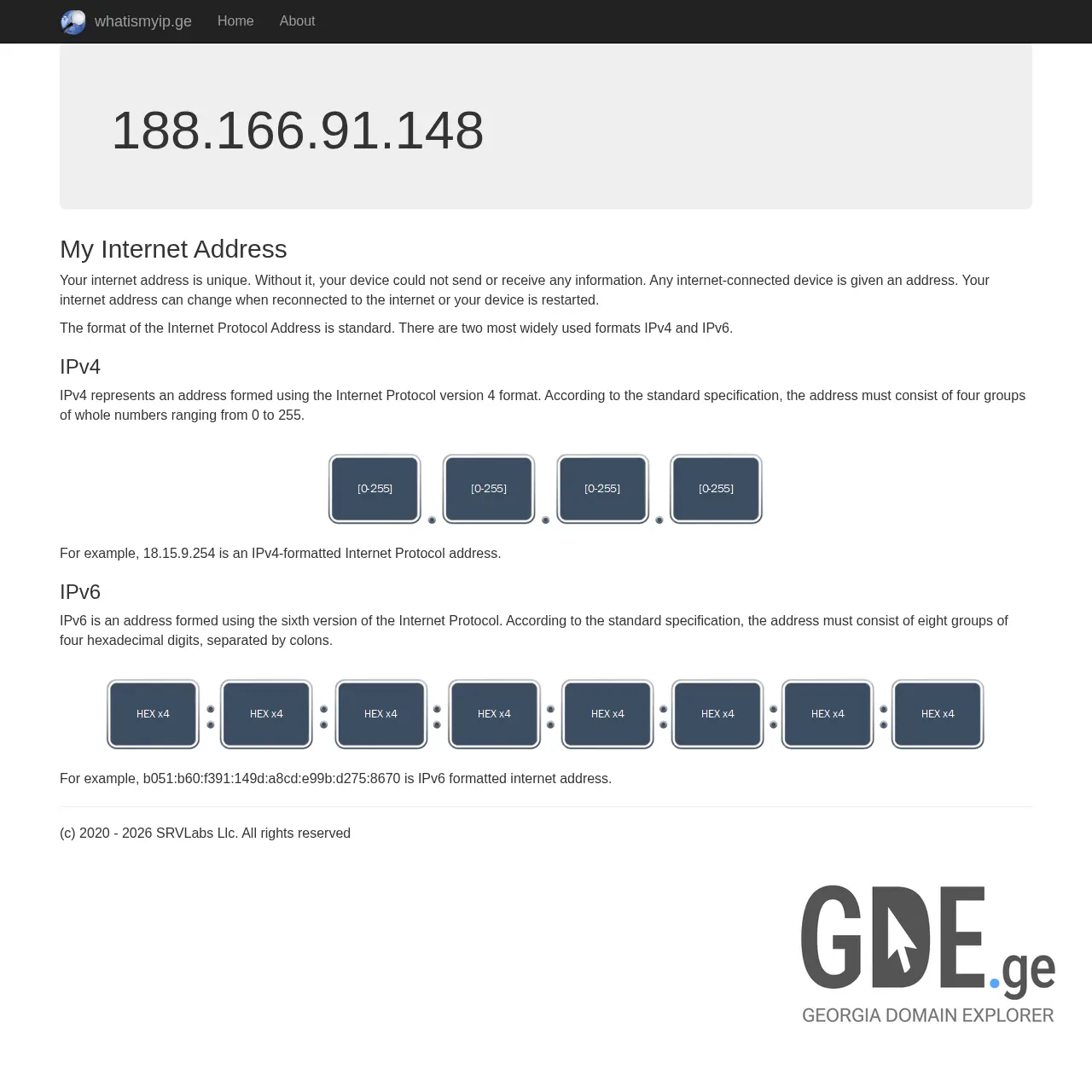 Screenshot of the site whatismyip.ge at 2026-03-01